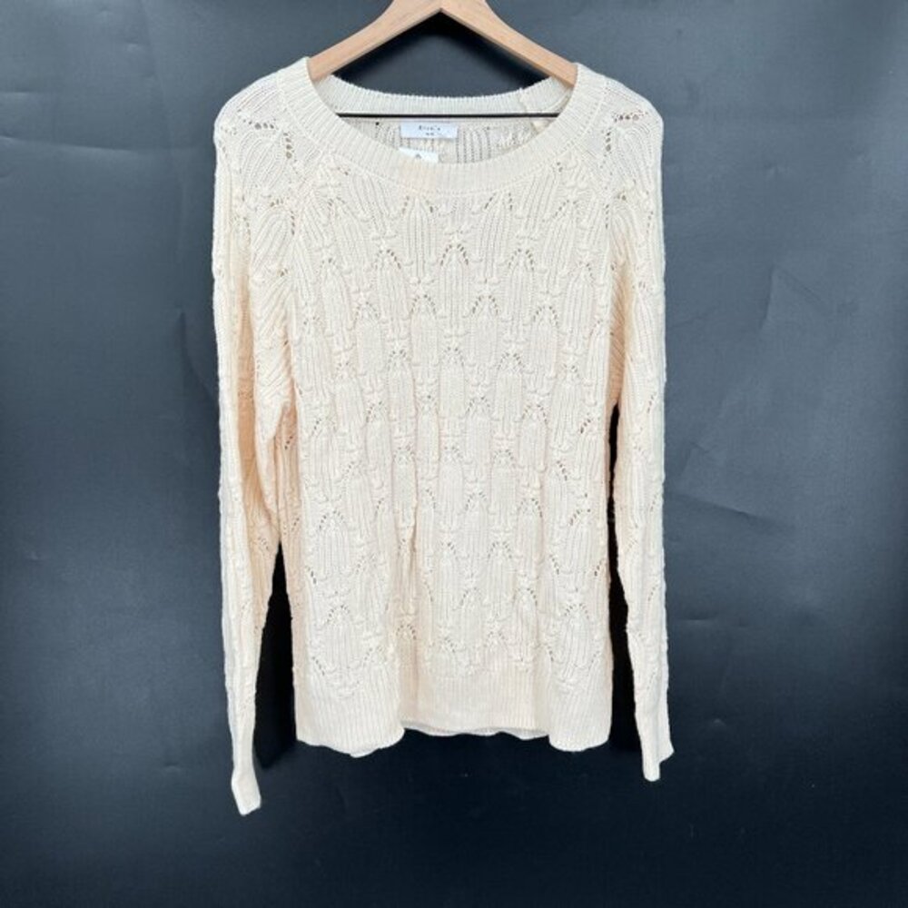 NEW Elodie pointelle knit crew neck sweater classic‎ neutral pullover cream XL